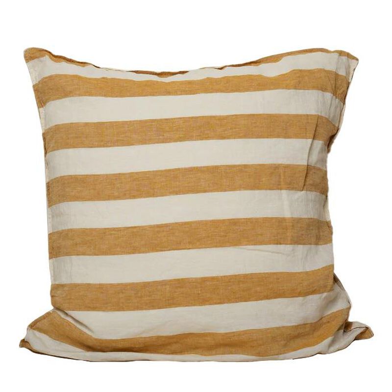 Home Lab 100% French Flax Linen Euro Pillowcase - Sunflower Stripe image number 0